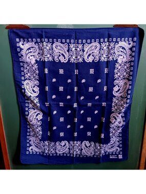 Vintage Hanky 19x22 Blue Paisley Bandana All-Cotton Made In USA By Paris